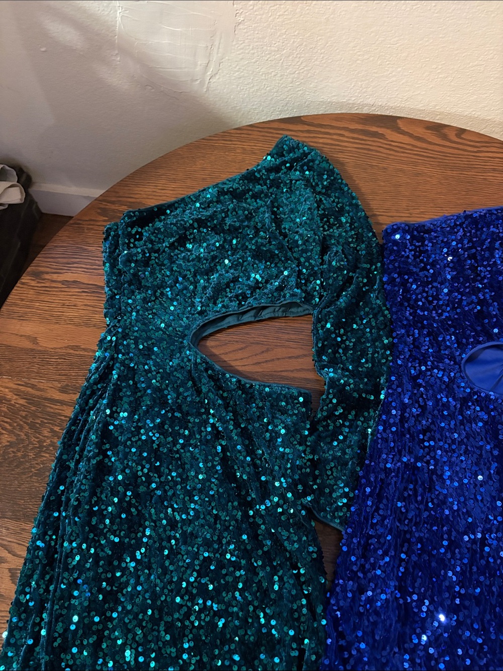 Two Woman’s Sequin One-Shoulder Cutout Dress - Teal and Royal Blue - Picture 7 of 11